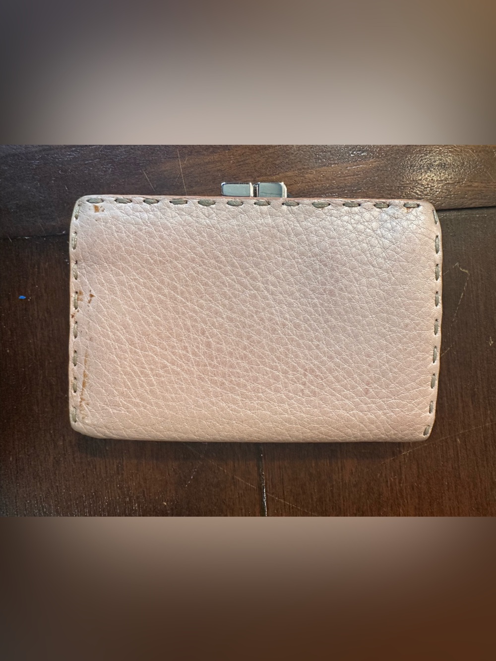 Fendi Selleria Blush Leather Snap, Kisslock Wallet with Silver Hardware - Picture 4 of 10
